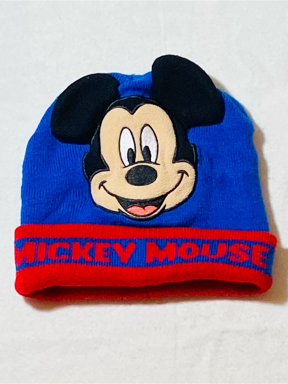 Disney Blue & Red Mickey Mouse Knit Hat with Ear Accents